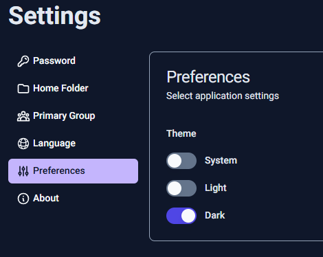 Selecting Dark Mode from the Preferences tab.